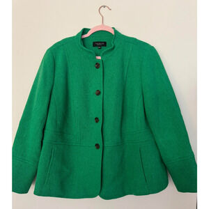 Talbots Womens Blazer Jacket 16P Tweed Green Career Old Money Artsy Preppy